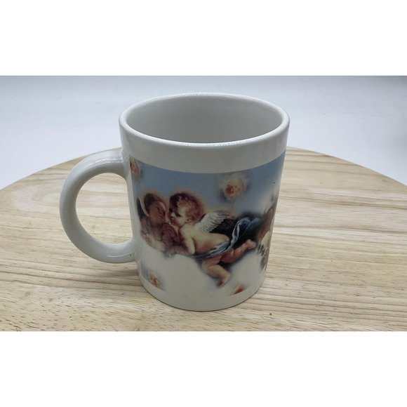 Cherub Angels Putti Ceramic Coffee Mug Cup Renaissance Art Clouds White VTG - Picture 1 of 6